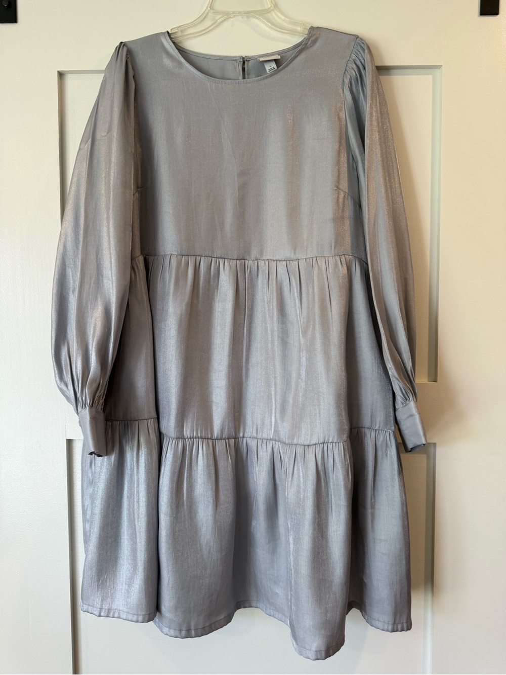 A new day Silver Satin Tiered Long Sleeve Dress
